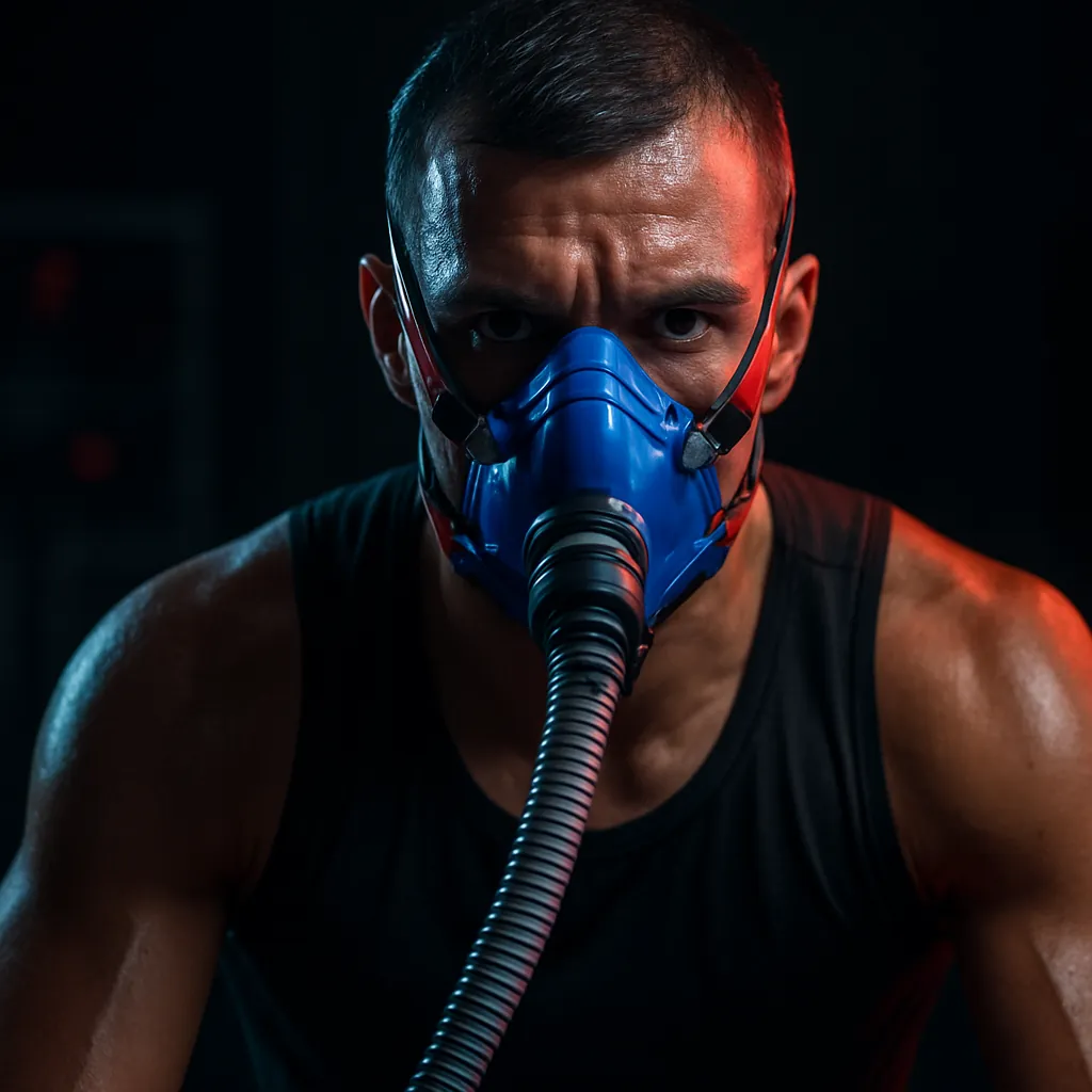 Atleta usando máscara de oxigênio durante teste de performance